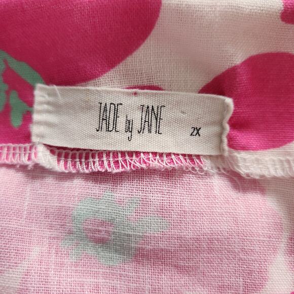 Jade by Jane Floral Pullover Blouse Top, V-neck, pink & white, sz 2X Puff Sleeve - Picture 3 of 9